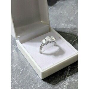 Womens 3 Stone Moissanite 925 Silver Engagement/Wedding/Anniversary Ring Size 10